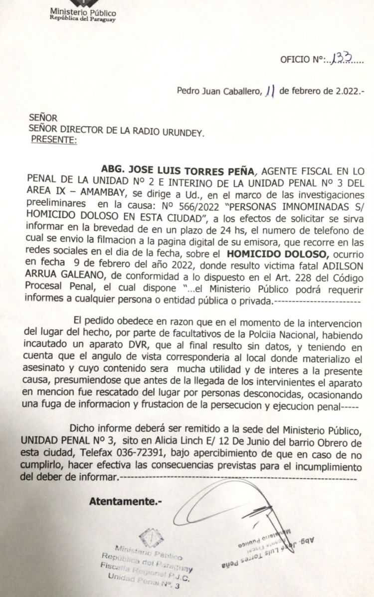 Carta Magna ampara a Radio Urundey ante pedido de la Fiscalía de revelar fuentes